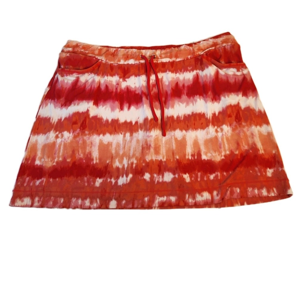 Chico's 3 Weekends Womens Knit Skort Sz XL Tie Dye Red Orange Pink Stretch Skirt - Picture 16 of 16